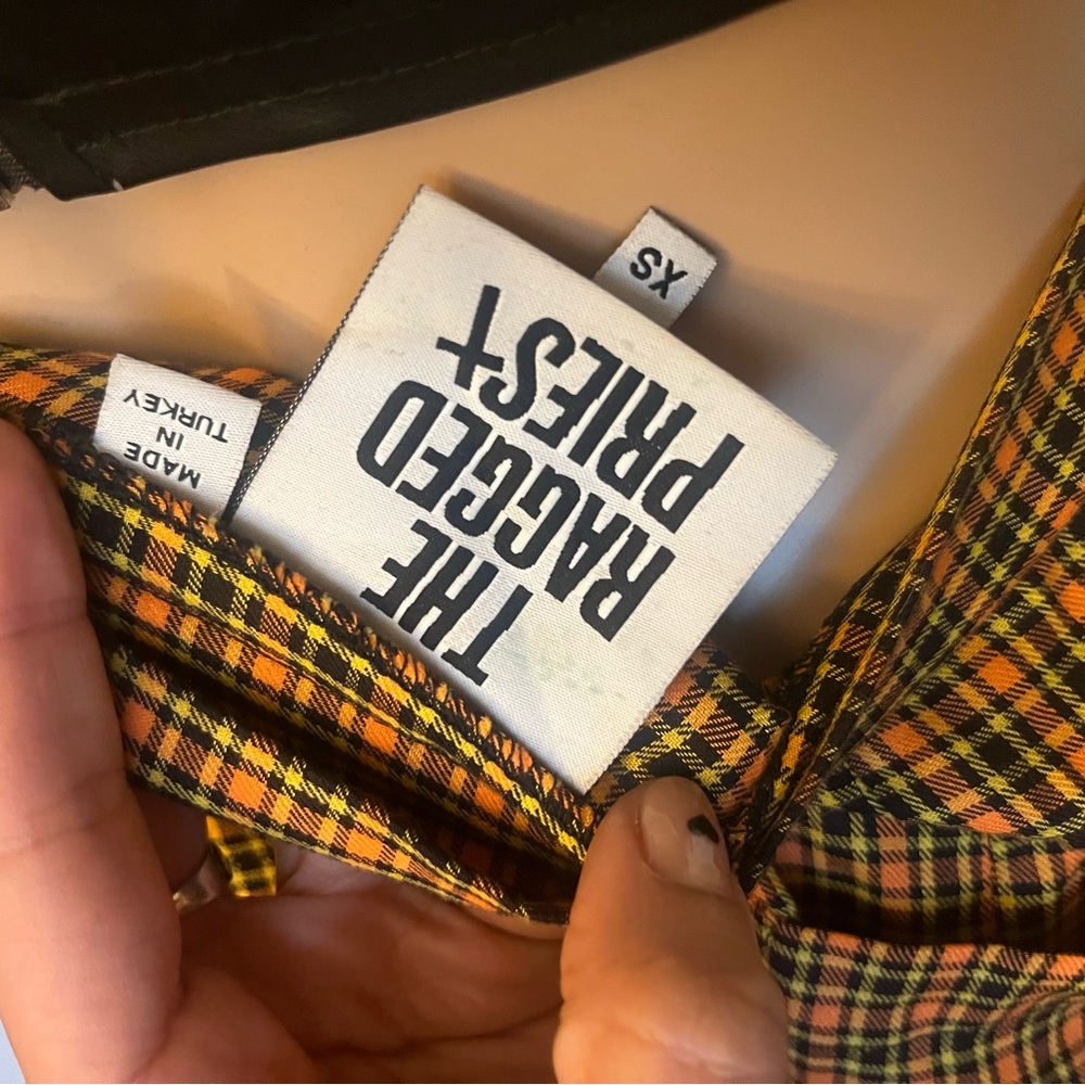 The Ragged Priest Yellow Cargo Plaid Pants Trousers XS wide leg Y2K punk style - Picture 5 of 5
